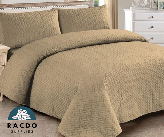 3 PC's Dyed Bed Spread - khaki color